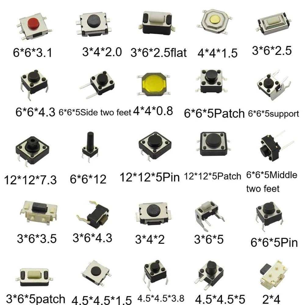 250 pezzi 25 valori Micro Switch Assortiti Interruttori tattili a pulsante Reset Mini Leaf Switch SMD DIP 2
