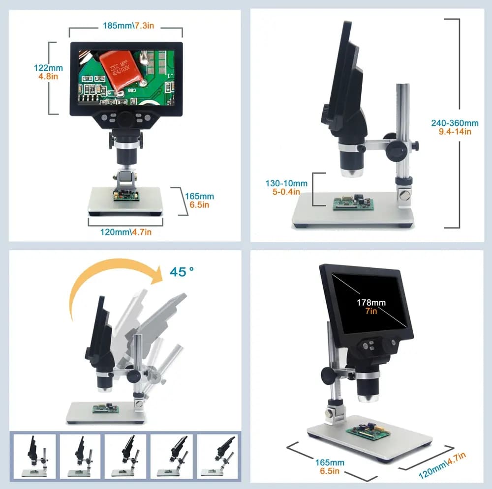 Microscopio Digitale G1200D 12MP Schermo da 7 pollici Display LCD 1-1200X Continui con Luci a LED 11