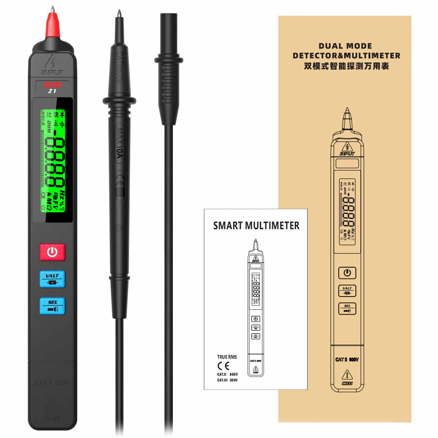 BSIDE Z1 Mini Multimetro Digitale a Penna Smart LCD 2000 Conta Voltmetro Resistenza Tester con Torcia 1