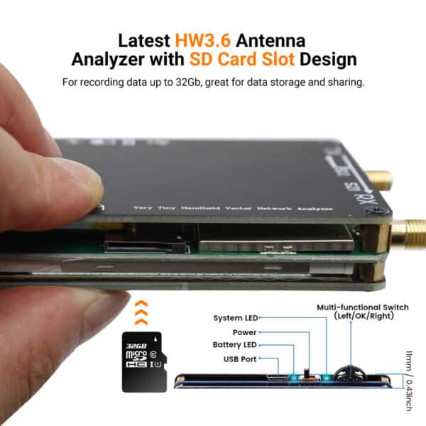 NanoVNA-H Analizzatore d'antenna Vettoriale 10KHz-1.5GHz MF HF VHF UHF Supporta 32G SD Card 7