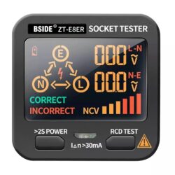 BSIDE ZT-E8 Multimetro Tester per Presa Schermo LCD Misura Tensione Fase con Circuito Elettrico Automatico, Spina EU Schuko 1