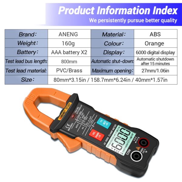 ANENG ST207 Pinza Amperometrica Bluetooth Digitale Multimetrp 6000 conteggi True RMS Tester di tensione CC / CA Corrente CA Hz Capacità Ohm 9