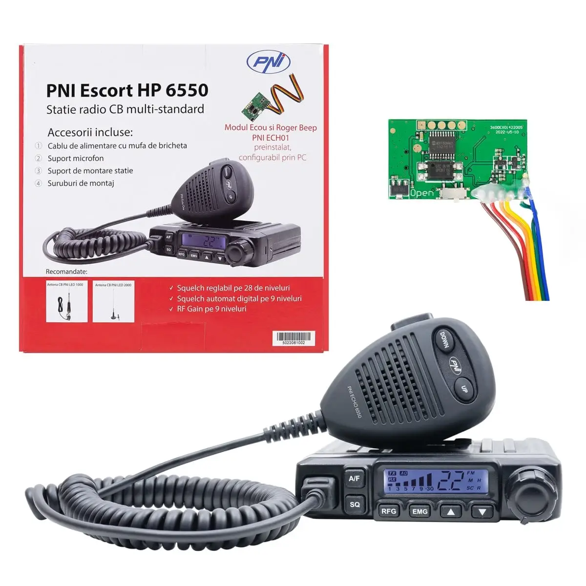 CB PNI Escort HP 6550 con Echo 4W, AM-FM, 12V, ASQ