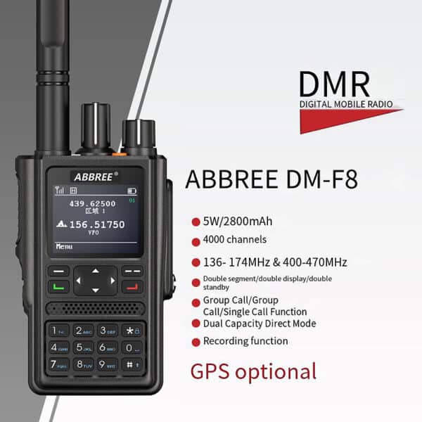 ABBREE DM-F8 Ricetrasmettitore Portatile DMR GPS UV Dual-Band Digitale 5W 4000 Canali 2
