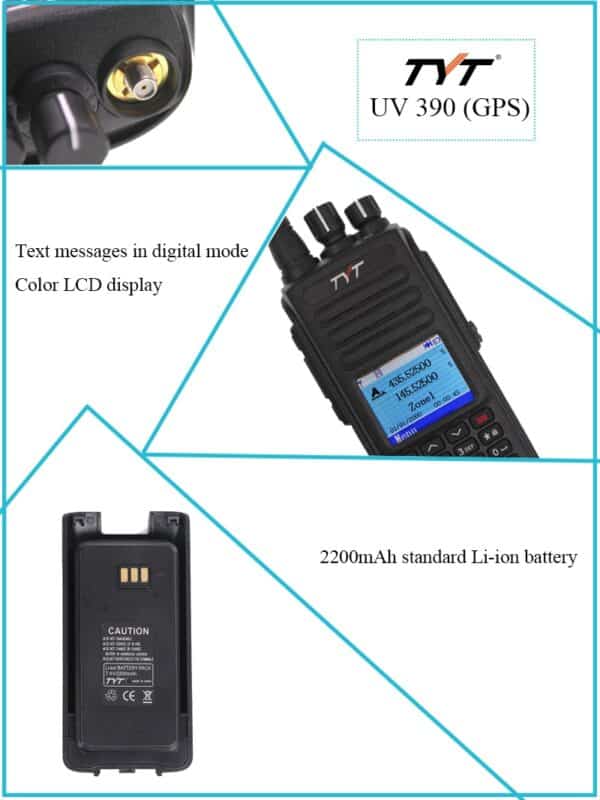 TYT MD-UV390 Ricetrasmettitore Portatile DMR VHF/UHF Dual Band GPS IP67 5