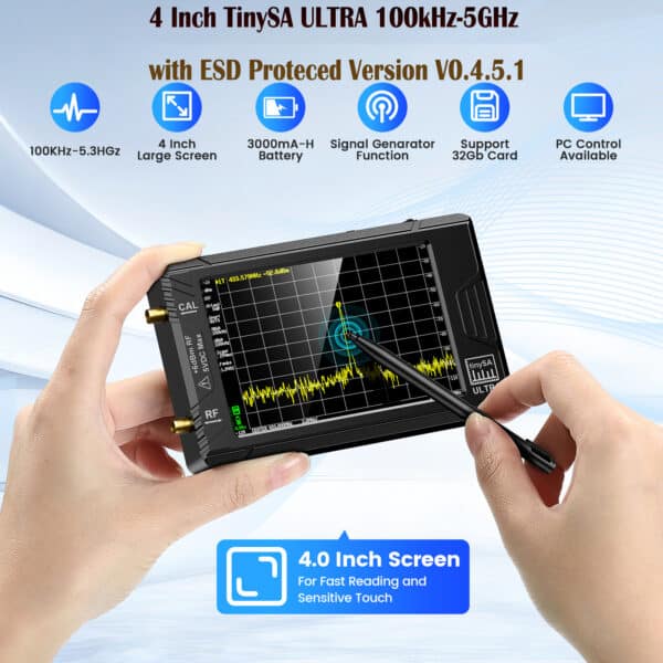 TinySA ULTRA Analizzatore di Spettro Portatile 100 kHz a 5,3 GHz 32GB V0.4.5.1 2
