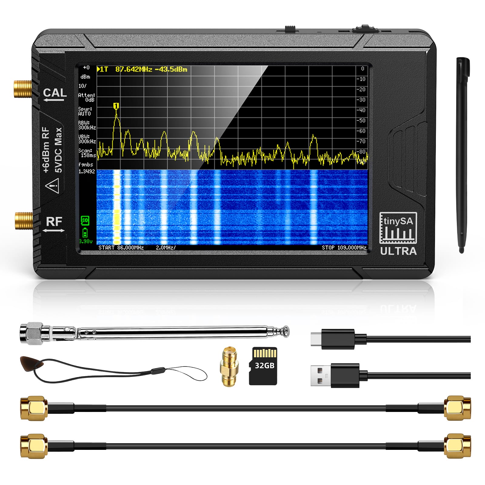 TinySA ULTRA Analizzatore di Spettro Portatile 100 kHz a 5,3 GHz 32GB  V0.4.5.1
