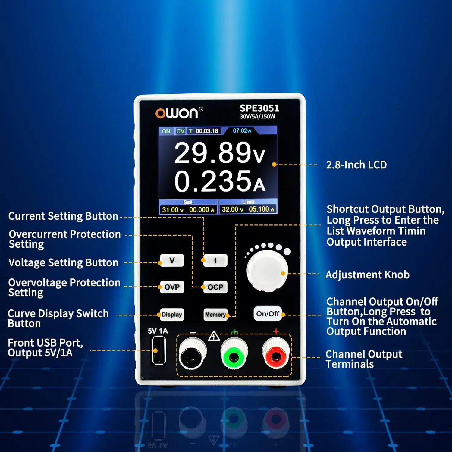 OWON SPE6103 Alimentatore da Laboratorio, 300W, 60V / 10A