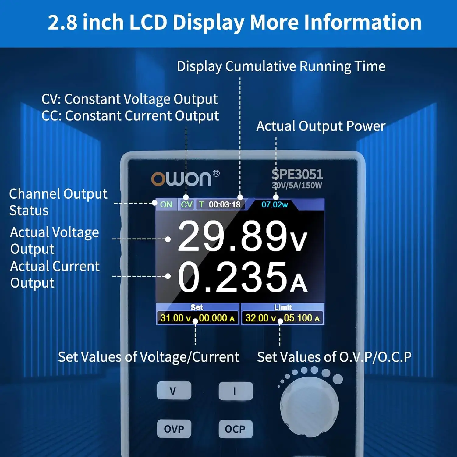 OWON SPE6103 Alimentatore da Laboratorio, 300W, 60V / 10A