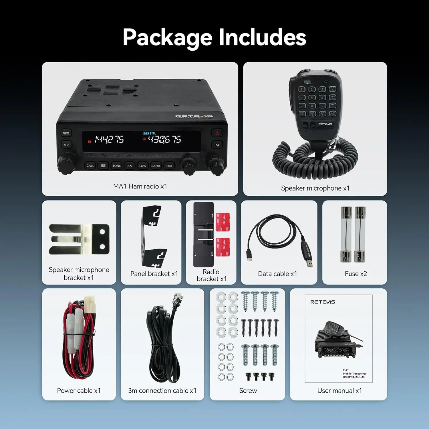 Retevis MA1 Ricetrasmettitore Veicolare VHF UHF 50W